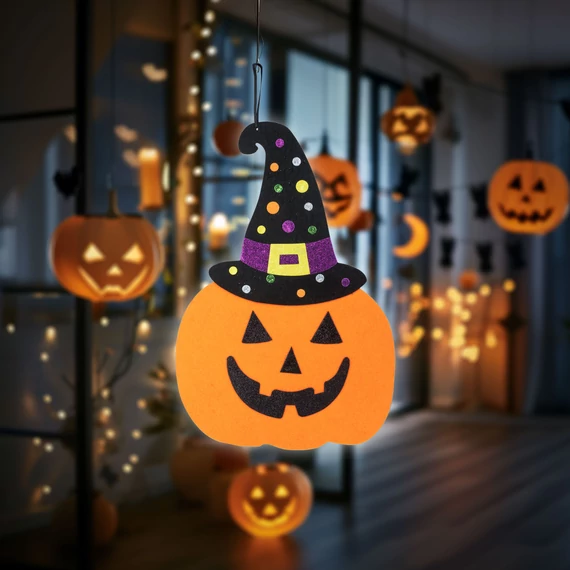 Decorațiunea de Halloween - dovleac - poate fi agățată - fetru - 41 x 28 cm