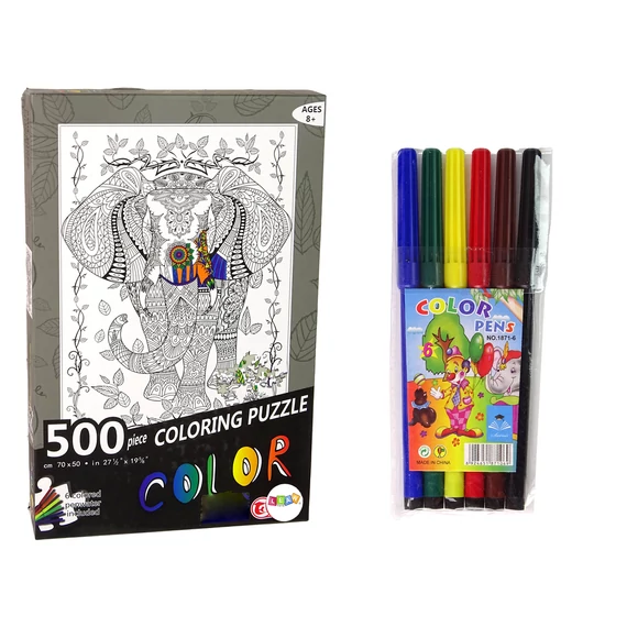 Puzzle de colorat - elefant - 500 piese - 70 x 50 cm