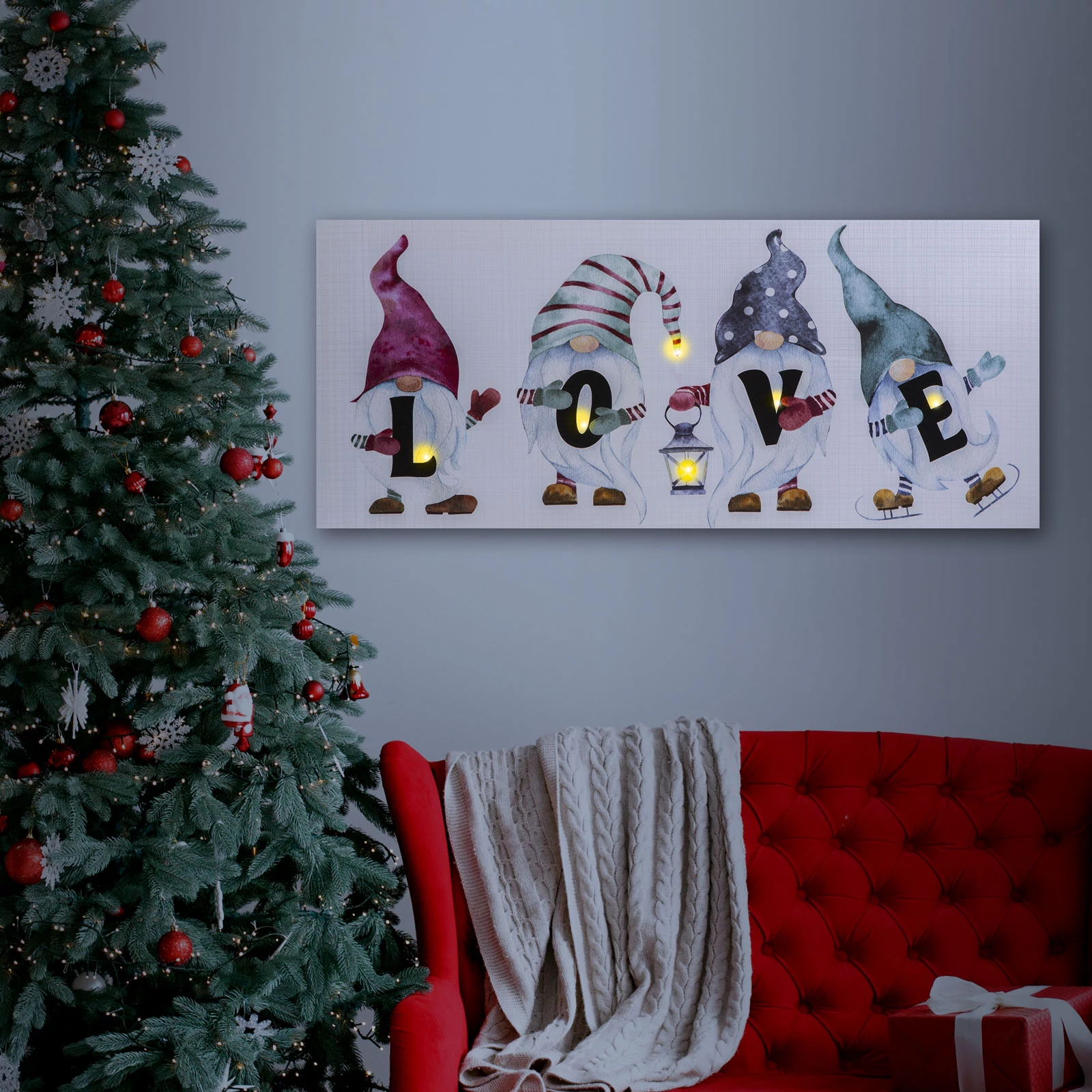 Tablou cu LED - LOVE - cu agățătoare, 2 baterii AA - 30 x 70 cm