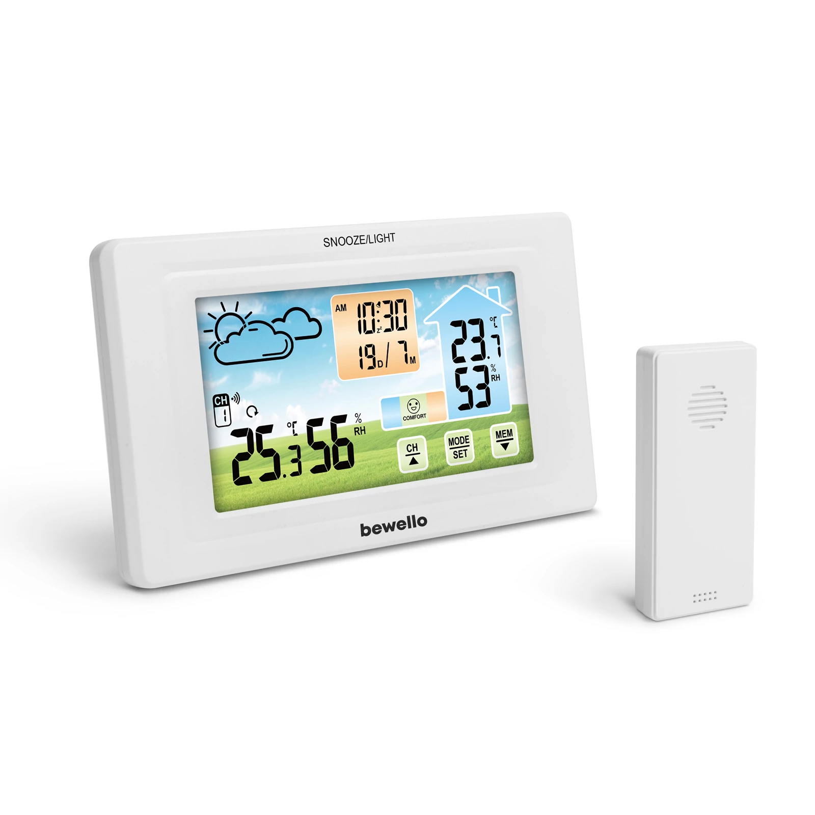 Termometru digital și ceas cu alarmă  - exterior / interior - USB, funcționează cu baterii - alb